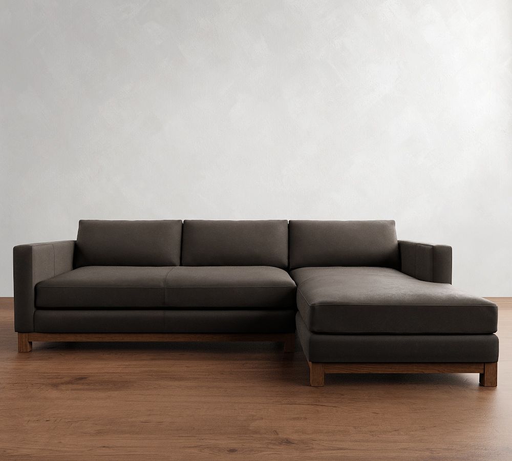 Jake Leather Brindle Wood Base Chaise Sectional (111"-121") by Pottery Barn