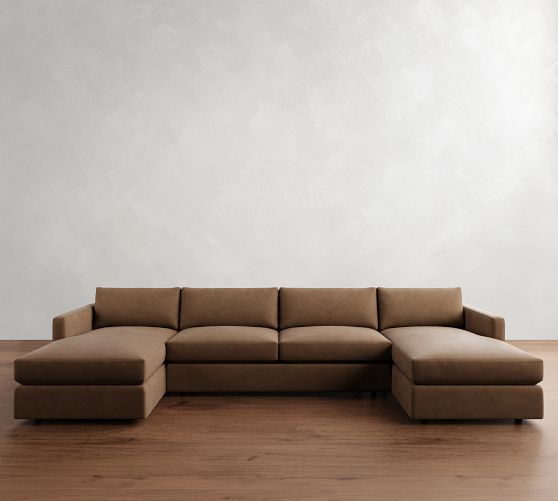 Carmel Slim Arm Leather Double Chaise Sectional (138"-170") by Pottery Barn