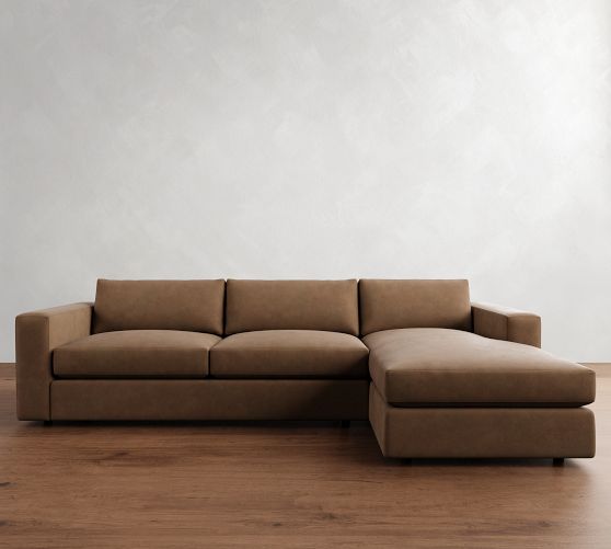 Carmel Wide Arm Leather Chaise Sectional (112"-134") by Pottery Barn