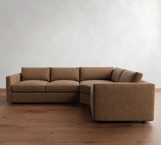 Carmel Slim Arm Leather 3-Piece Wedge Sectional (119") by Pottery Barn