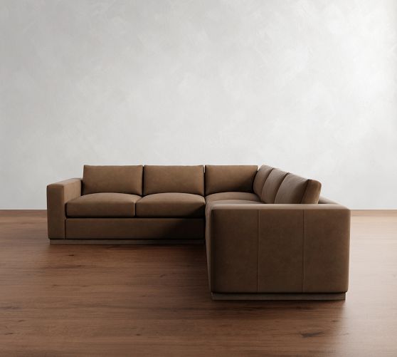 Carmel Wide Arm Leather Wood Base 3-Piece L-Shaped Sectional (113") by Pottery Barn