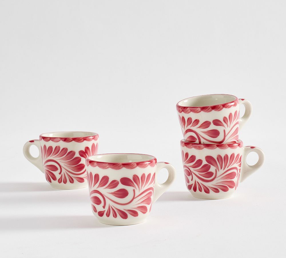 Puebla Porcelain Espresso Cups - Set of 4 - Set of 4 - Pink/White