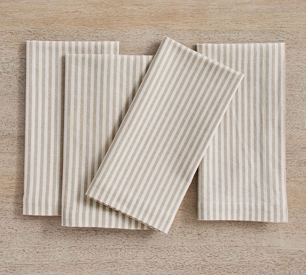 Wheaton Striped Linen/Cotton Napkins - Set of 4 - Set of 4 - Flax