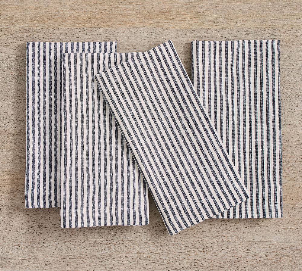 Wheaton Striped Linen/Cotton Napkins - Set of 4 - Set of 4 - Navy