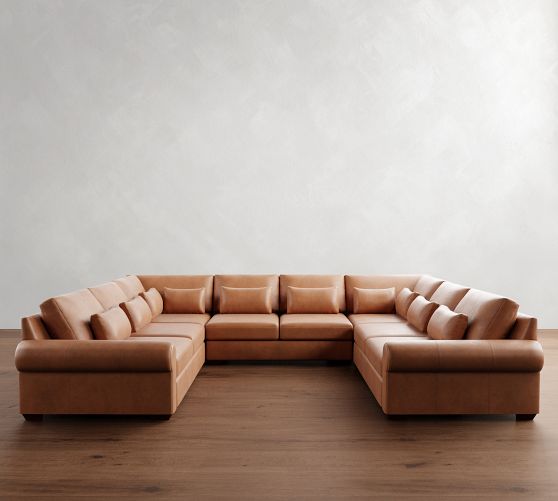 Big Sur Roll Arm Deep Seat Leather U-Shaped Sectional (159"-191") by Pottery Barn