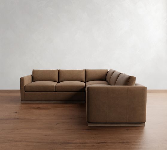 Carmel Slim Arm Leather Wood Base 3-Piece L-Shaped Sectional (110") by Pottery Barn
