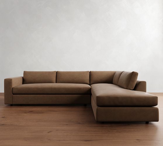 Carmel Wide Arm Leather Return Bumper Sectional (113"-125") by Pottery Barn