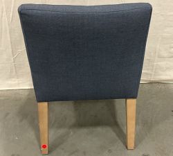Open Box: Classic Slope Arm Upholstered Dining Armchair - Sunbrella® Performance Boss Herringbone Indigo, Seadrift Legs