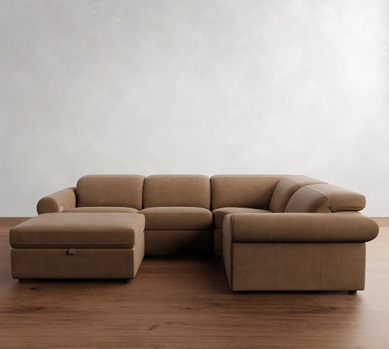 Ultra Lounge Roll Arm Leather Reclining 5-Piece Sectional (116") by Pottery Barn