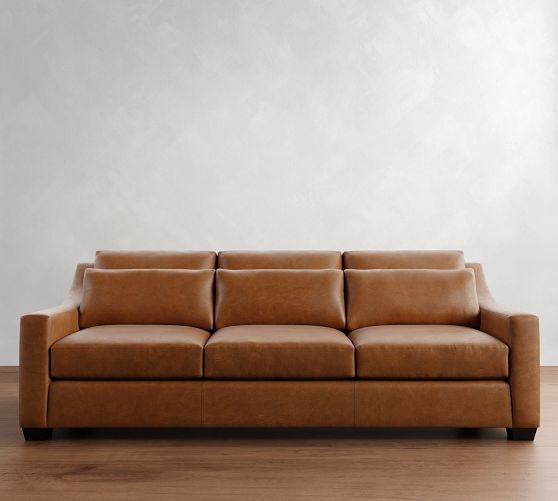 York Deep Slope Arm Leather Sofa (60"-95") by Pottery Barn