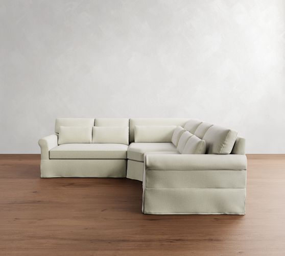 York Roll Arm Deep Seat Slipcovered 3-Piece L-Shaped Wedge Sectional (109") by Pottery Barn