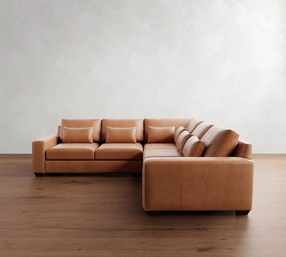 Big Sur Square Arm Deep Seat Leather 3-Piece L-Shaped Sectional (121") by Pottery Barn
