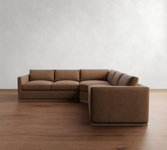 Carmel Slim Arm Leather Wood Base 3-Piece L-Shaped Wedge Sectional (120"-133") by Pottery Barn