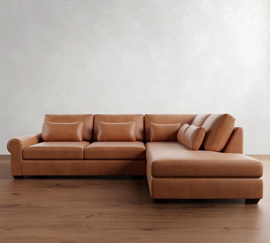 Big Sur Roll Arm Deep Seat Leather Return Bumper Sectional (122"-154") by Pottery Barn