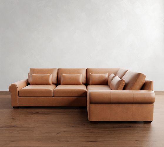 Big Sur Roll Arm Deep Seat Leather 3-Piece Sectional (122") by Pottery Barn
