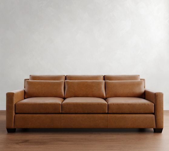 York Square Arm Deep Seat Leather Sofa (60"-95") by Pottery Barn