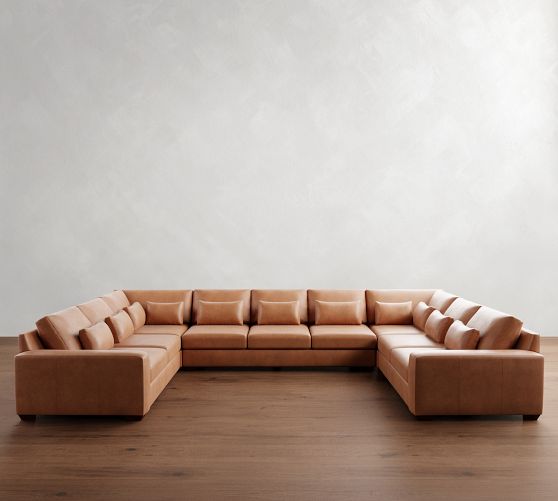 Big Sur Square Arm Deep Seat Leather U-Shaped Sectional (159"-191") by Pottery Barn