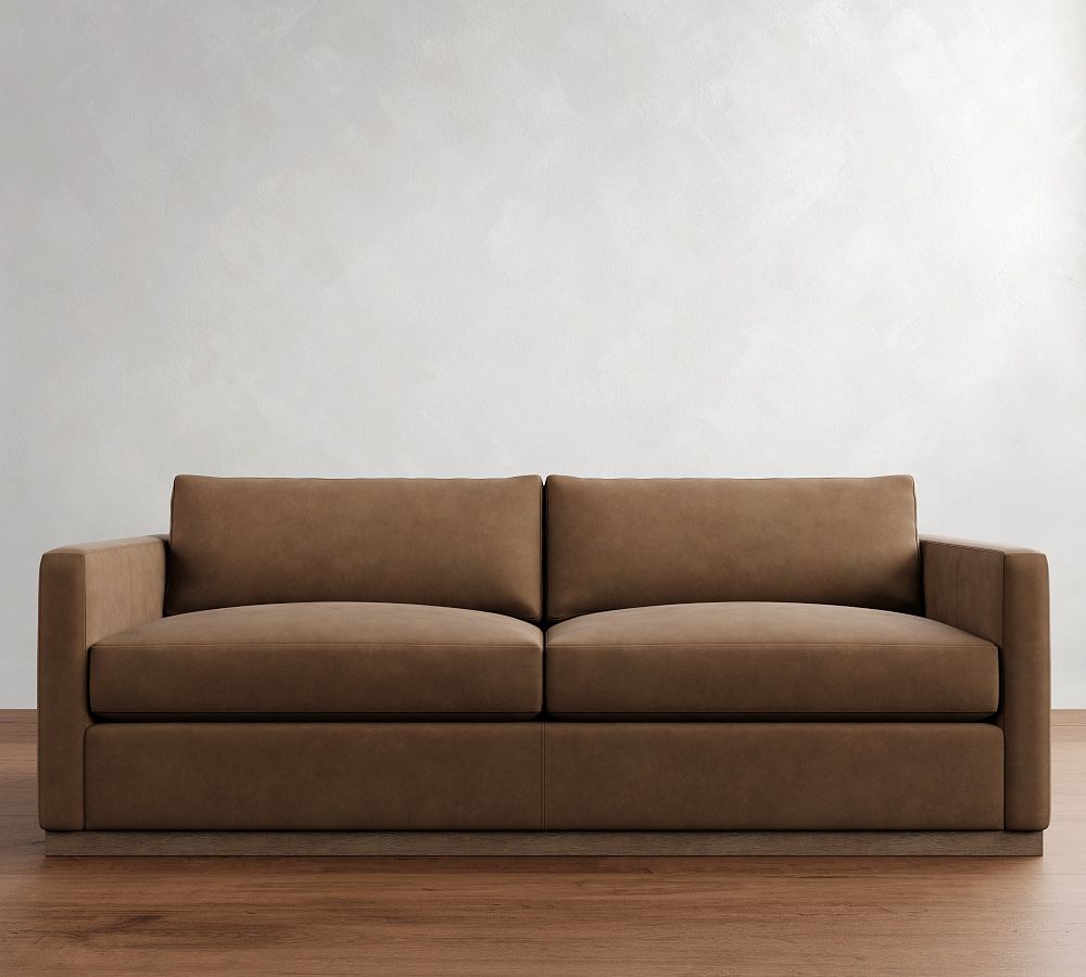 Carmel Slim Arm Leather Wood Base Sofa (56"-116") by Pottery Barn