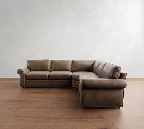 Pearce Roll Arm Leather 3-Piece L-Shaped Wedge Sectional (125") by Pottery Barn