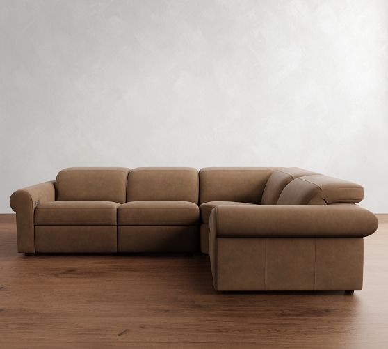 Ultra Lounge Roll Arm Leather Reclining 4-Piece Sectional (116") by Pottery Barn