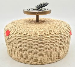 Open Box: Bermuda Rattan Round Flush Mount, Small (12") - Natural, Vintage Brass