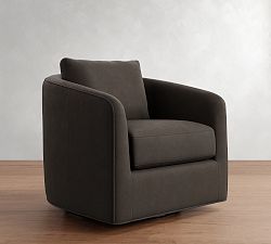 Open Box: Remmy Leather Petite Swivel Armchair - Aviator Blackwood
