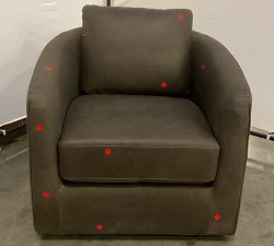 Open Box: Remmy Leather Petite Swivel Armchair - Aviator Blackwood