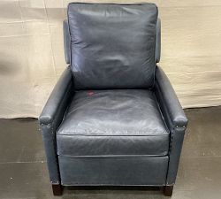 Open Box: Tyler Square Arm Leather Tall Manual Recliner with Nailheads - Statesville Indigo, Espresso