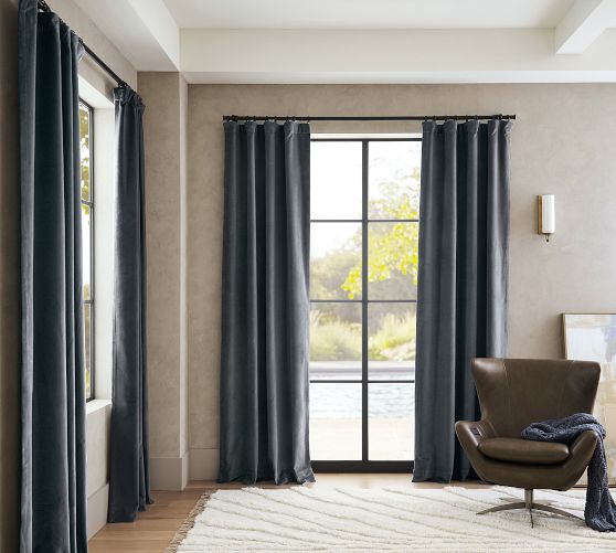 Custom Velvet Twill Blackout Curtain - Steel Blue by Pottery Barn