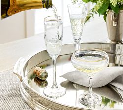 Etched Gold Rim Champagne Flutes - Set of 4