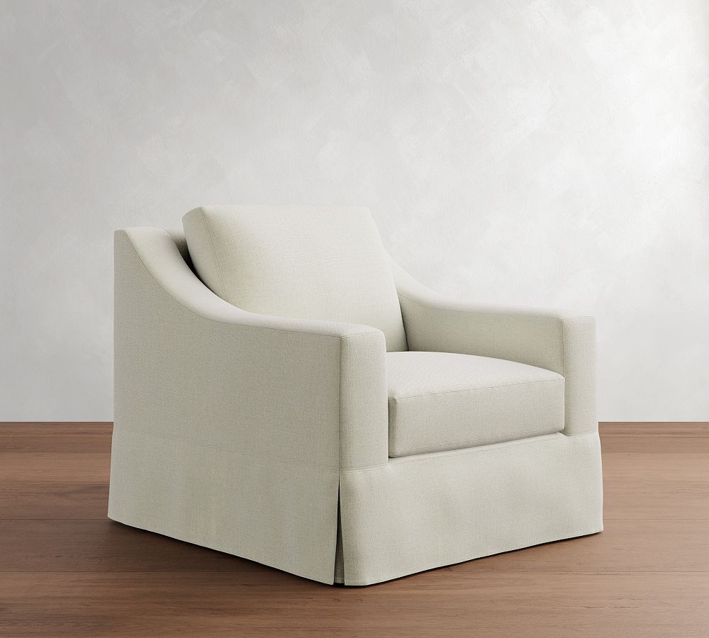 York Slope Arm Slipcovered Swivel Chair by Pottery Barn