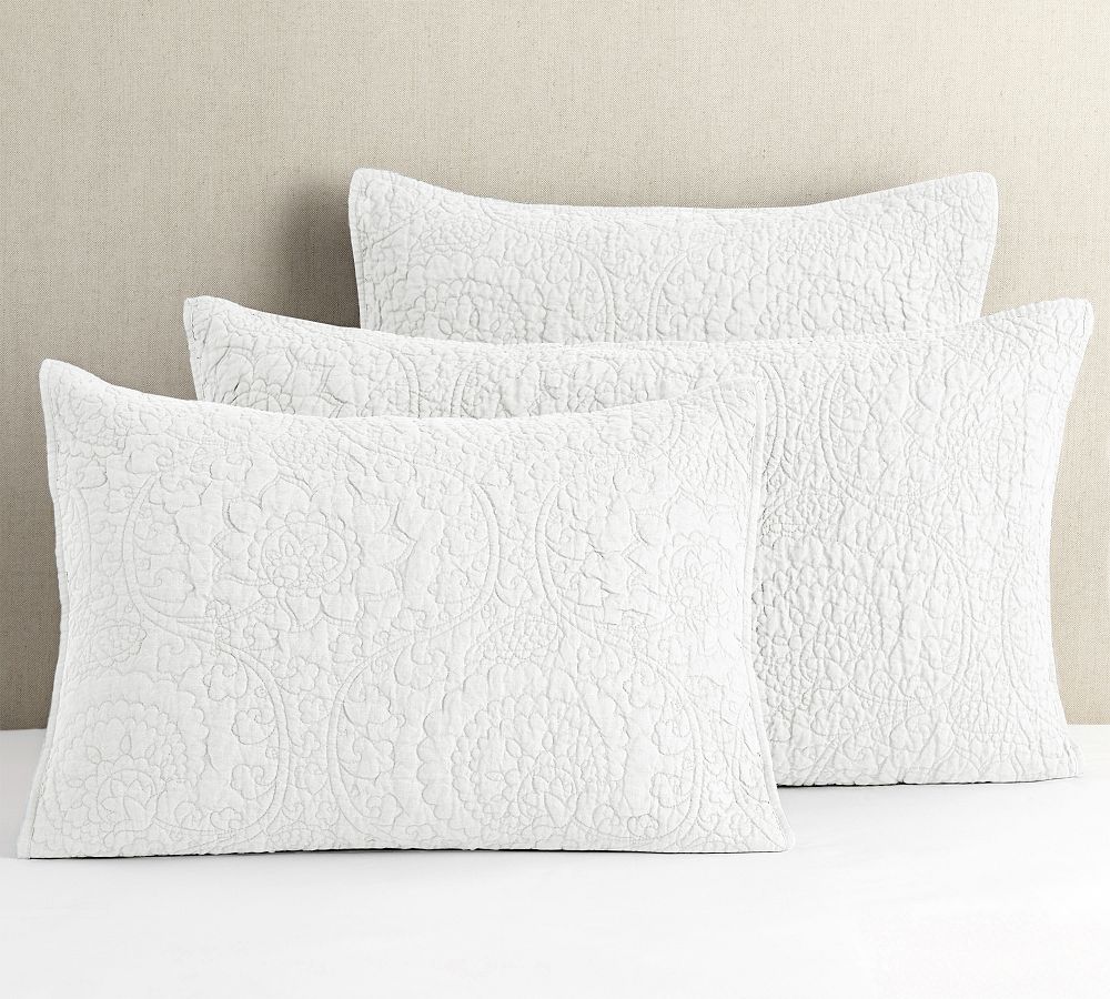 Belgian Flax Linen Floral Stitch Quilted Sham by Pottery Barn