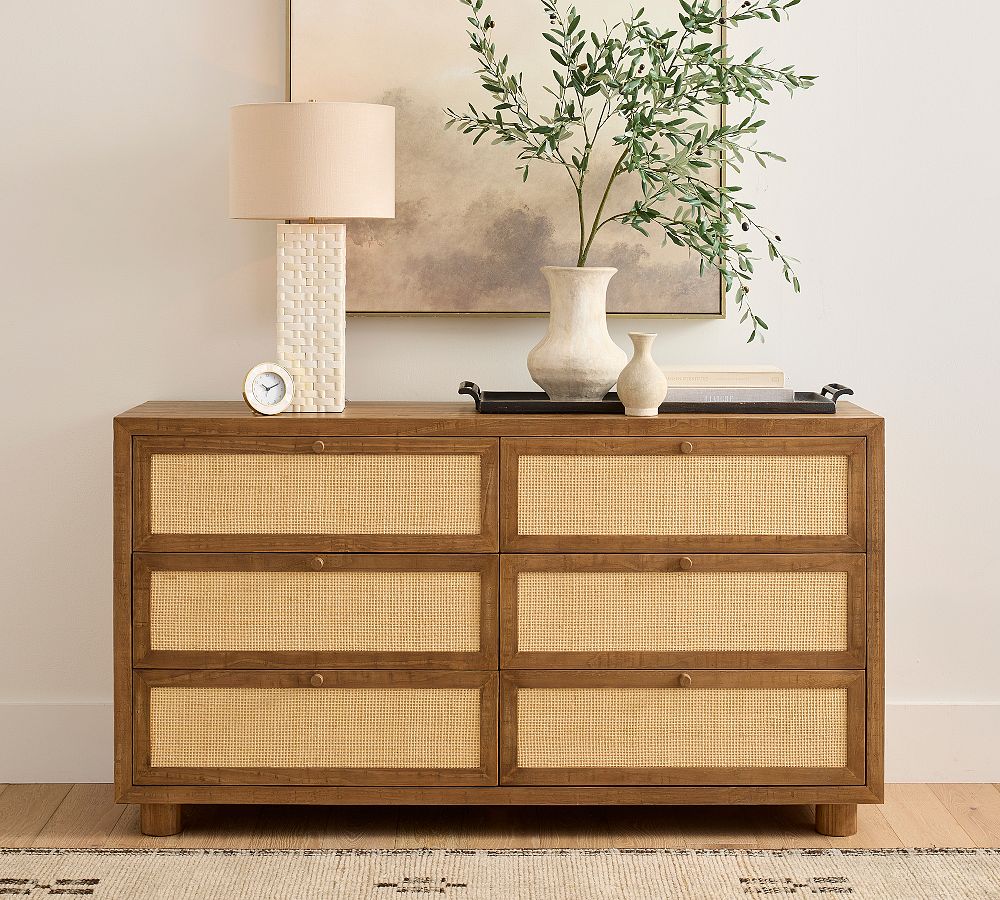 Catalina Cane 6-Drawer Wide Dresser (64") by Pottery Barn