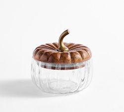 Glass Pumpkin Lidded Snack Bowl