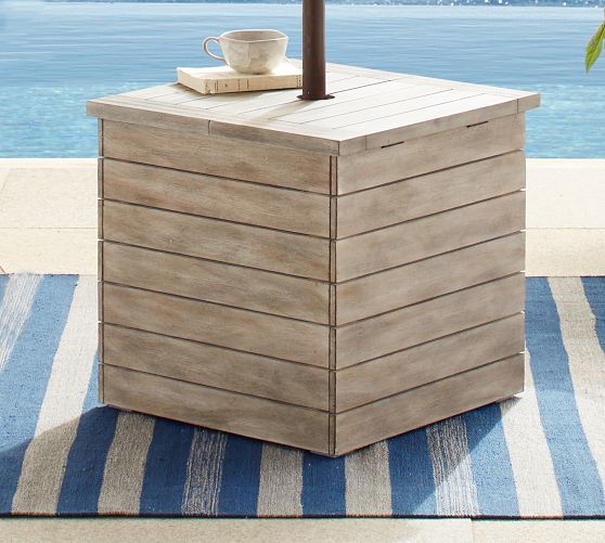 allenwood patio umbrella side table Sunjoy 16 in. Square Outdoor Wicker with Hole, Grey coated steel Willow Outdoor Umbrella Table |