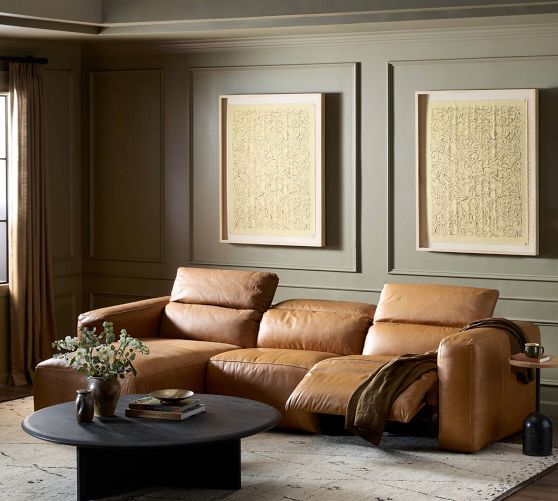 Lennox 3-Piece Leather Power Reclining Chaise Sectional (121") by Pottery Barn