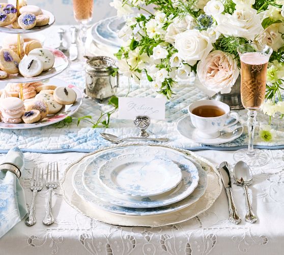 LoveShackFancy Rose Porcelain Appetizer Plates - Set of 4 by Pottery Barn