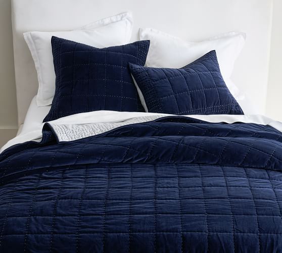 Velvet Handcrafted Box Stitch Quilt by Pottery Barn