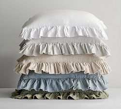 Open Box: Belgian Flax Linen Fringe Ruffle Sham, King, Set of 2 - Rosewood Blush