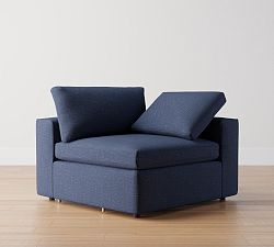 Open Box: Dream Square Arm Right Armchair - Performance Slub Weave Navy, Espresso Finish