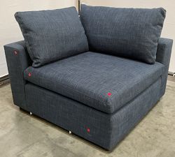 Open Box: Dream Square Arm Right Armchair - Performance Slub Weave Navy, Espresso Finish