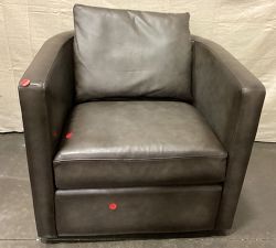 Open Box: Ayden Barrel Arm Leather Swivel Armchair (32") - Burnished Wolf Gray