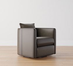 Open Box: Ayden Barrel Arm Leather Swivel Armchair (32") - Burnished Wolf Gray