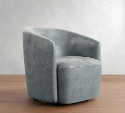 Open Box: Preston Leather Swivel Armchair - Keystone Azure