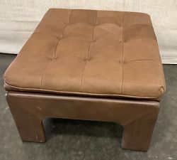 Open Box: Callum Leather Ottoman, Small - Heirloom Sienna, Terra Brown