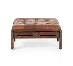 Open Box: Callum Leather Ottoman, Small - Heirloom Sienna, Terra Brown