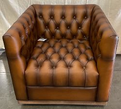 Open Box: Edgewood Leather Swivel Armchair without Nailheads - Burnished Bourbon