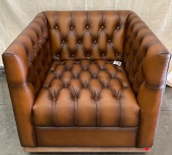 Open Box: Edgewood Leather Swivel Armchair without Nailheads - Burnished Bourbon