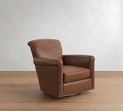 Open Box: Irving Roll Arm Leather Swivel Chair with Nailheads (33") - Signature Maple