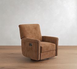 Open Box: Irving Roll Leather Swivel Glider Manual Recliner With Nailheads - Keystone Nut, Coffee